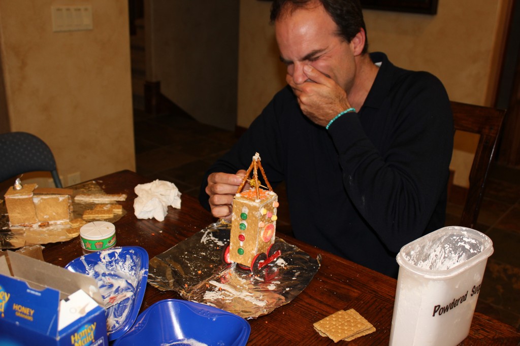 With a bonfire on the top of his car, it was only appropriate to roast a gummy bear on a spit