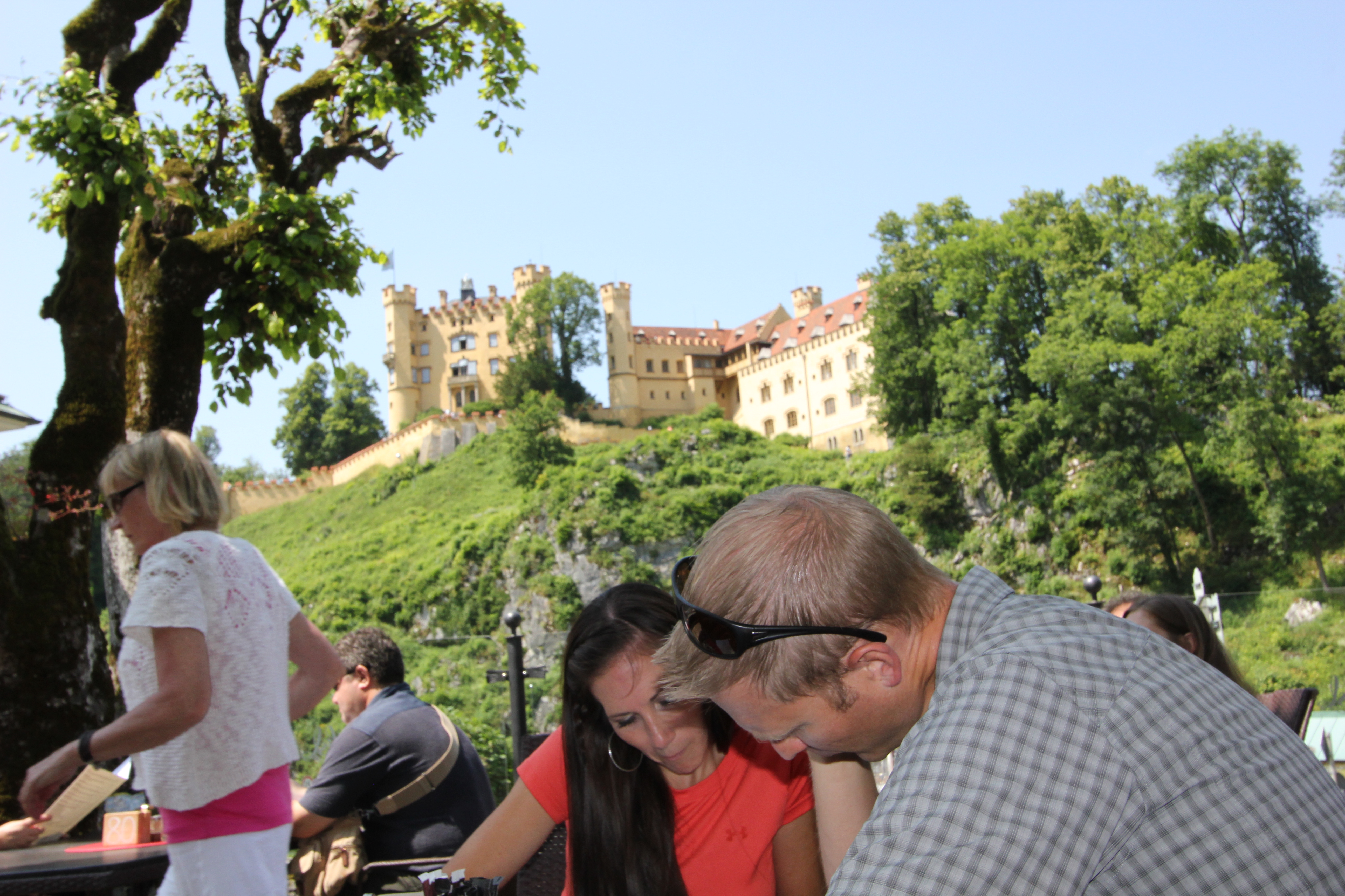 This was Mad King Ludwigs childhood castle - that apparently wasn't nice enough for him so he had to build another one on the hill across from it - and bankrupt the country.  My camera and words cannot capture the views of these 2 castles.  That's the Lakes deciding what to order for lunch in view of both castles