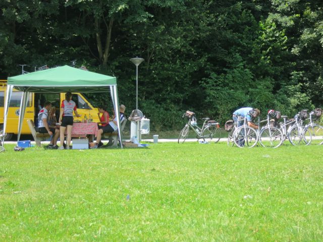 Today we had a picnic lunch in a park along the way.  Bathrooms were hard to come by and so behind the yellow van seemed like a good place until a couple of the girls encountered stinging nettle.  