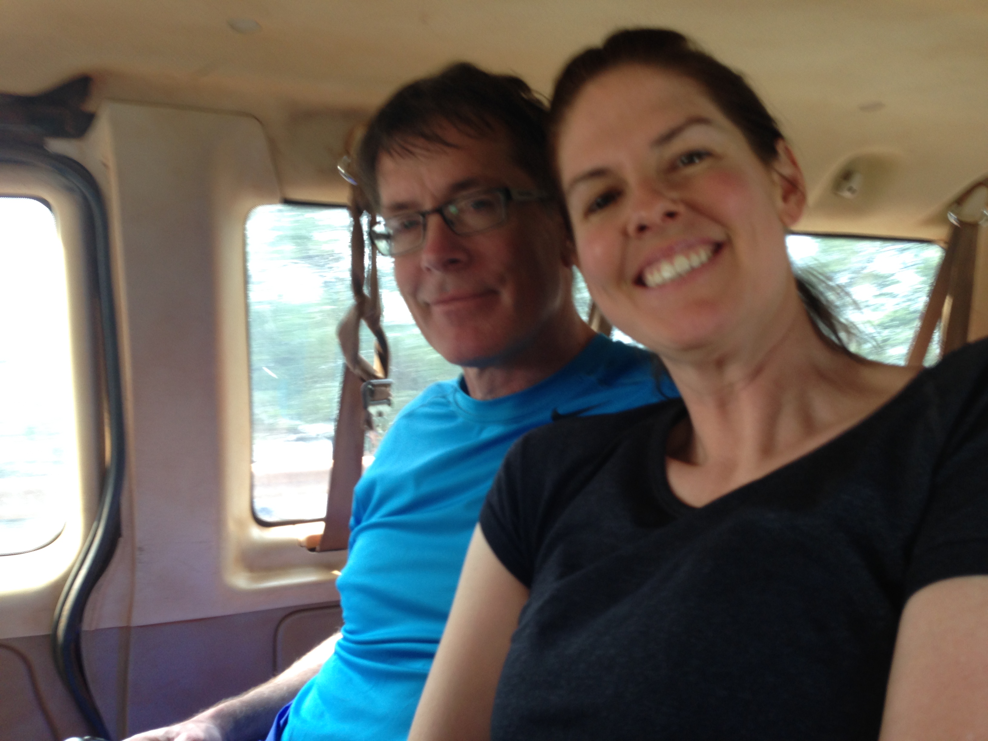 Driving up to the zip line in the extremely bouncy van ride